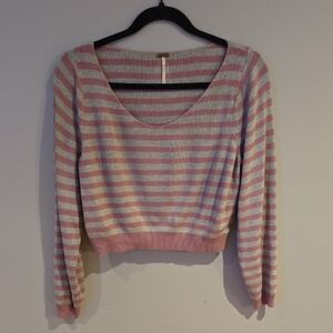 Free People Striped Pink and Grey  Sweater Size S